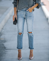 Annie High Rise Stretch Distressed Straight Jeans